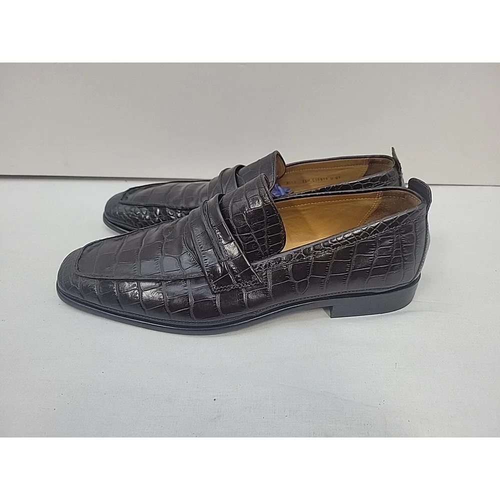 Cole Haan Mens Brown Croc Embossed Leather Penny Loafers Shoes 9.5 M 3709